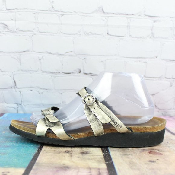 Naot Shoes - Naot Silver Leather Two Adjustable Strap Open Toe Slide Sandals Size 11